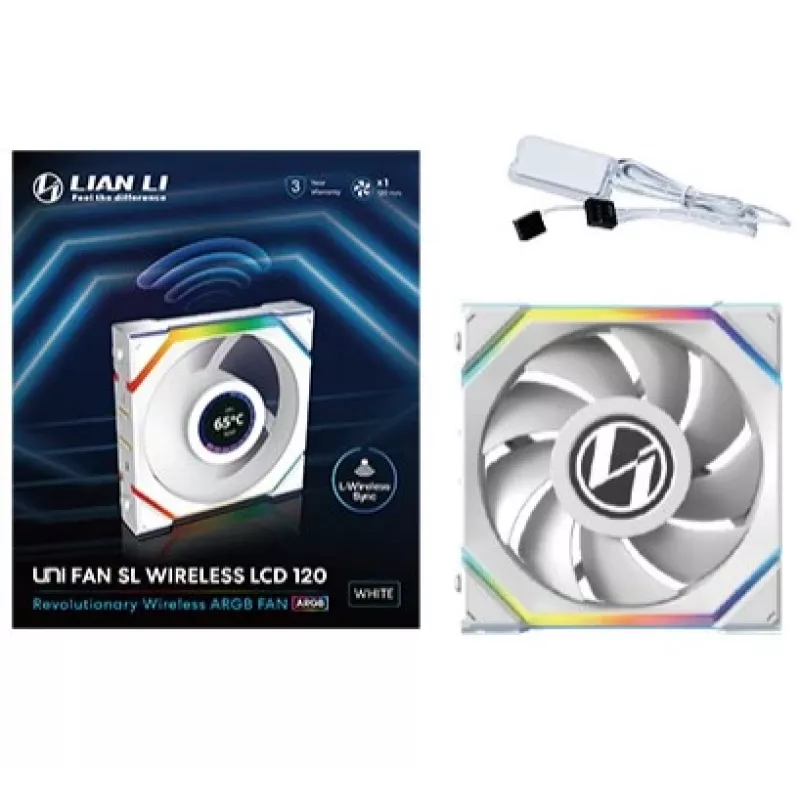 Ventilators Lian Li UNI FAN SL Wireless LCD 120 12 cm Balts 29,5 dB 50,08 cfm