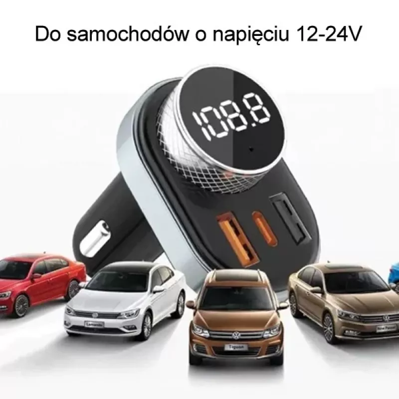 Brīvroku komplekts Awei C-843 Bluetooth 5.0 ar FM raidītāju, USB un USB-C pieslēgvietām