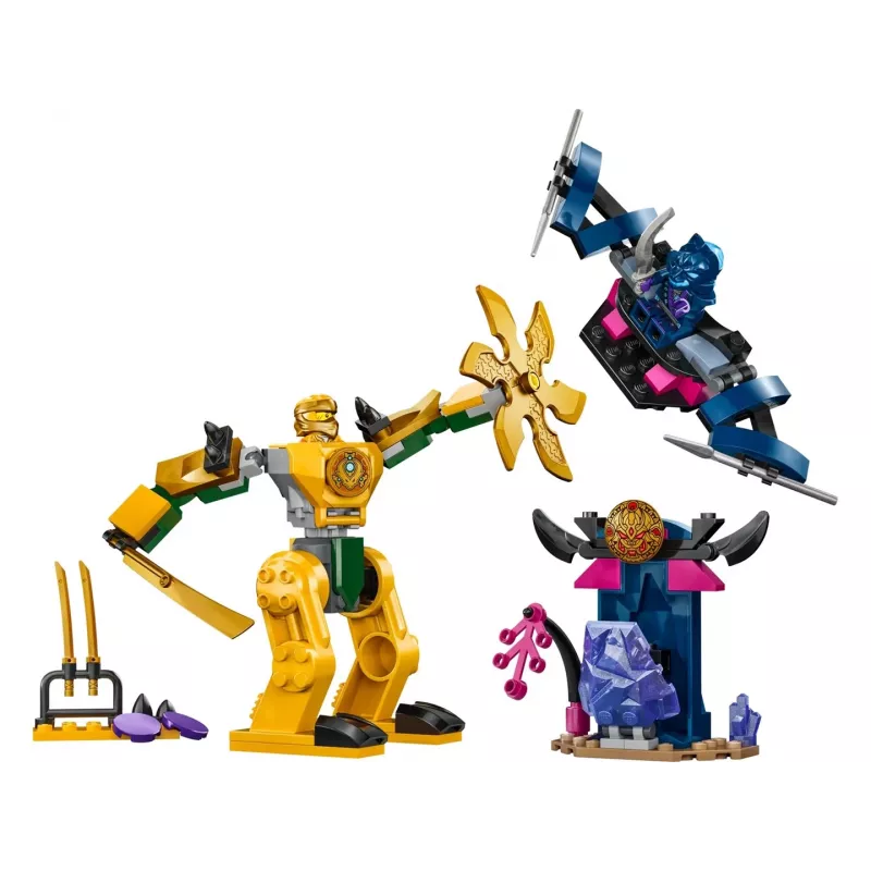LEGO NINJAGO Arina kaujas meha darbības figūra, nindzju rotaļlieta 4+ gadus veciem zēniem, meitenēm un bērniem, Dragons Rising komplekts ar Arina minifigūru un mini Katu