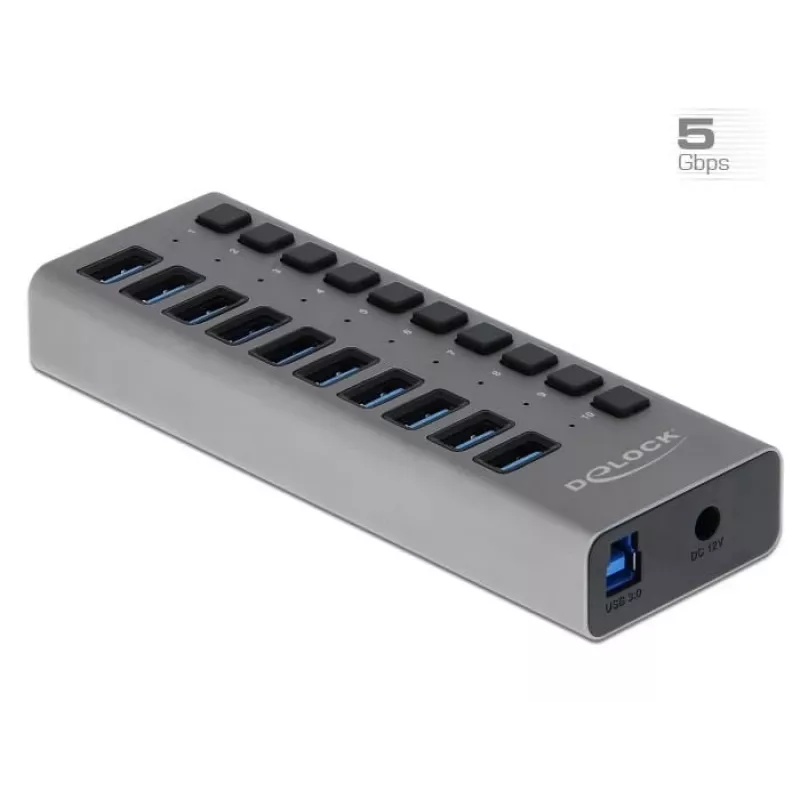 DeLOCK ārējais 5 Gbps USB centrmezgls ar 10 portiem + slēdzis