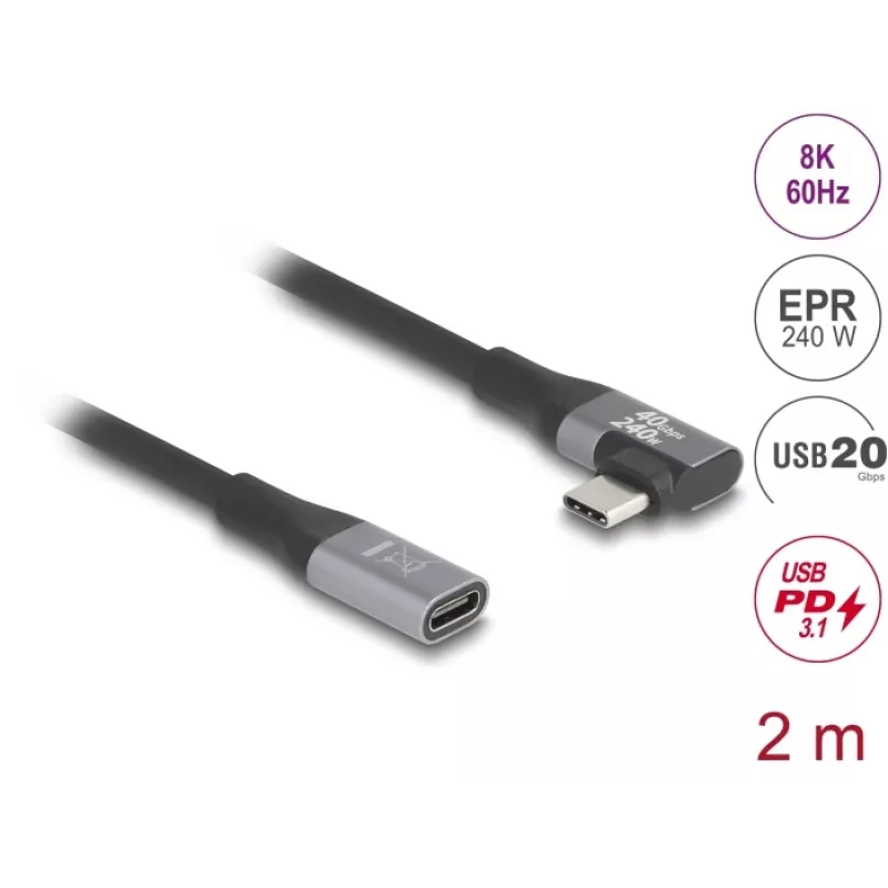 USB kabelis DeLOCK 81148 2m USB C Melns 20 Gbit/s