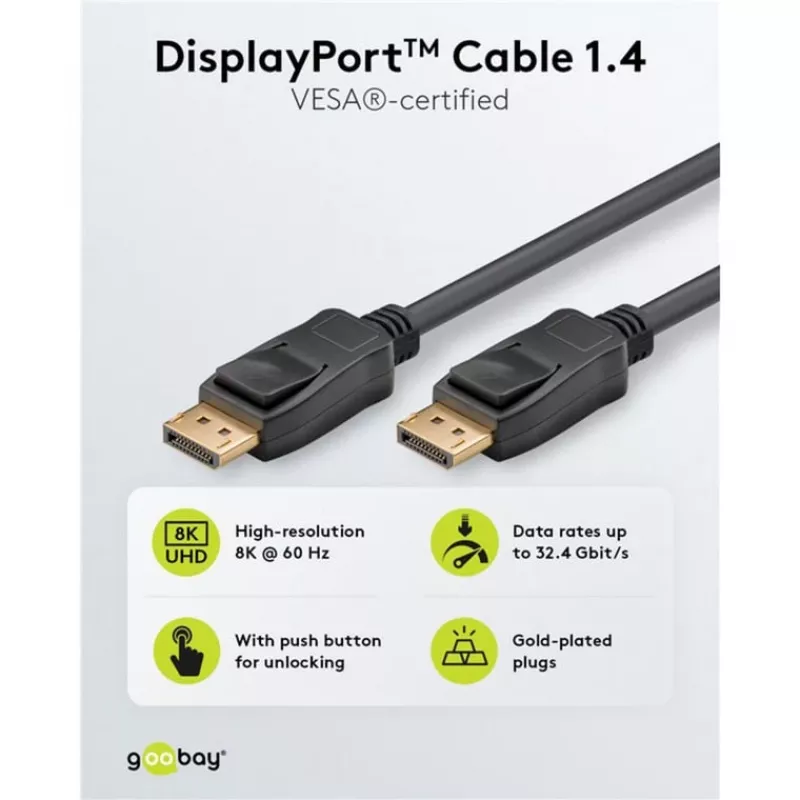 DisplayPort kabelis Goobay 74777 1 m Melns G-Sync FreeSync