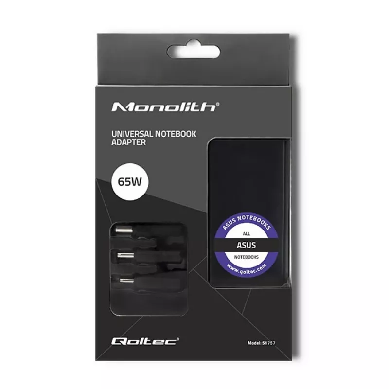 Qoltec 51757 barošanas adapteris/invertors iekštelpām 65 W Melns