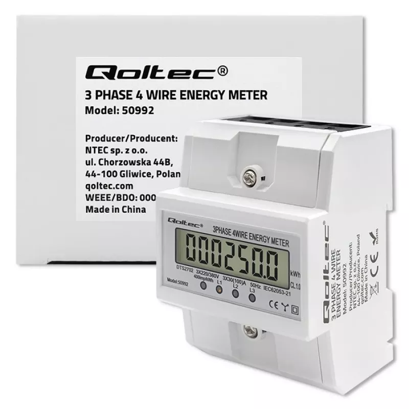 Trīsfāzu elektroniskais skaitītājs QOLTEC 50992 400V 100A