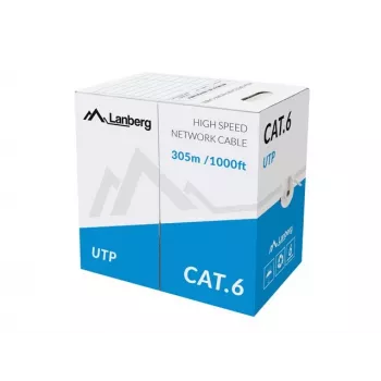 LANBERG tīkla kabelis Cat6 U/UTP LCU6-11CU-0305-S, 305 m, 23 AWG, pelēks, HDPE apvalks