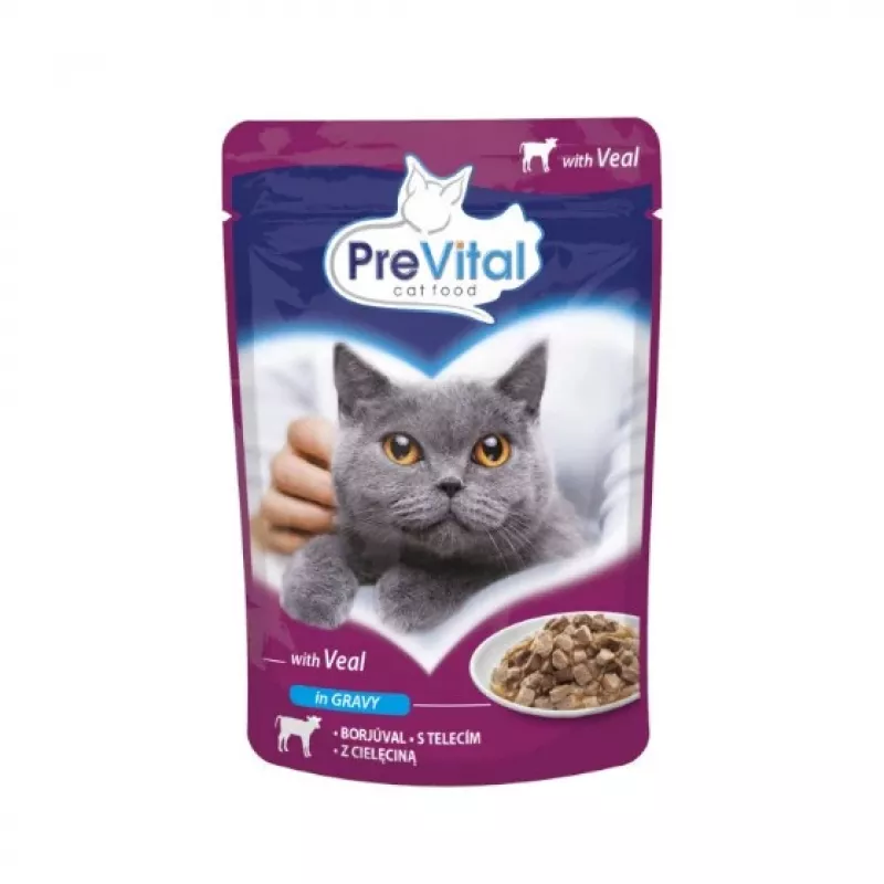 Mitrā kaķu barība PREVITAL Cat Food Mix 4 Flavors — Vistas, teļa gaļas, laša, mājputnu, 96 x 100 g paciņas (9,6 kg, pieaugušiem kaķiem)