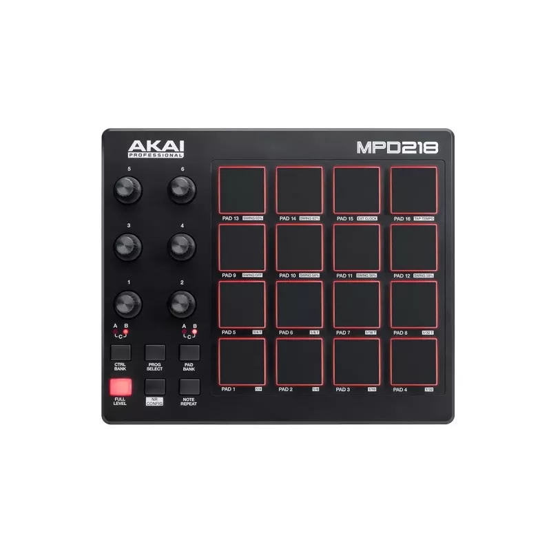 Audio mikseris Akai MPD218 melns 16 spilventiņu USB MIDI kontrolieris