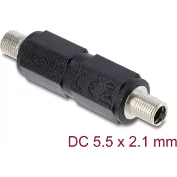 Adapteris DELOCK DC barrel jack 5.5 x 2.1 mm sieviešu-sieviešu ar vītni, taisns, melns