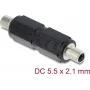 Adapteris DELOCK DC barrel jack 5.5 x 2.1 mm sieviešu-sieviešu ar vītni, taisns, melns