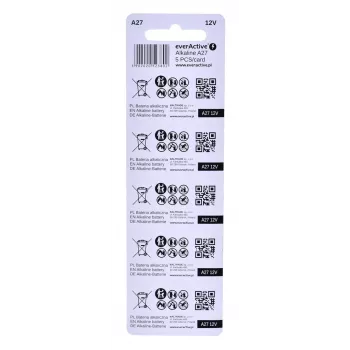 Uzlādējamu bateriju komplekts everActive 27A5BL, sārmu, 12 V, cilindriskas, 5 gab., 27,3 × 7,62 mm