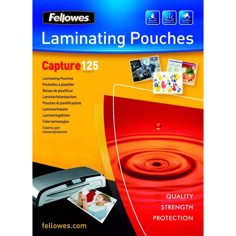 Fellowes A6 spīdīgās 125 mikronu laminēšanas plēves — 100 iepakojumā