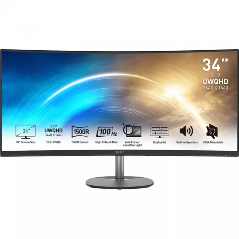 MSI PRO MP341CQDE izliekts monitors 86,4 cm (34) melns - UWQHD, VA, 100Hz, 4ms, HDMI, DisplayPort, FreeSync [enerģijas klase G] (9S6-3PB2CT-042)