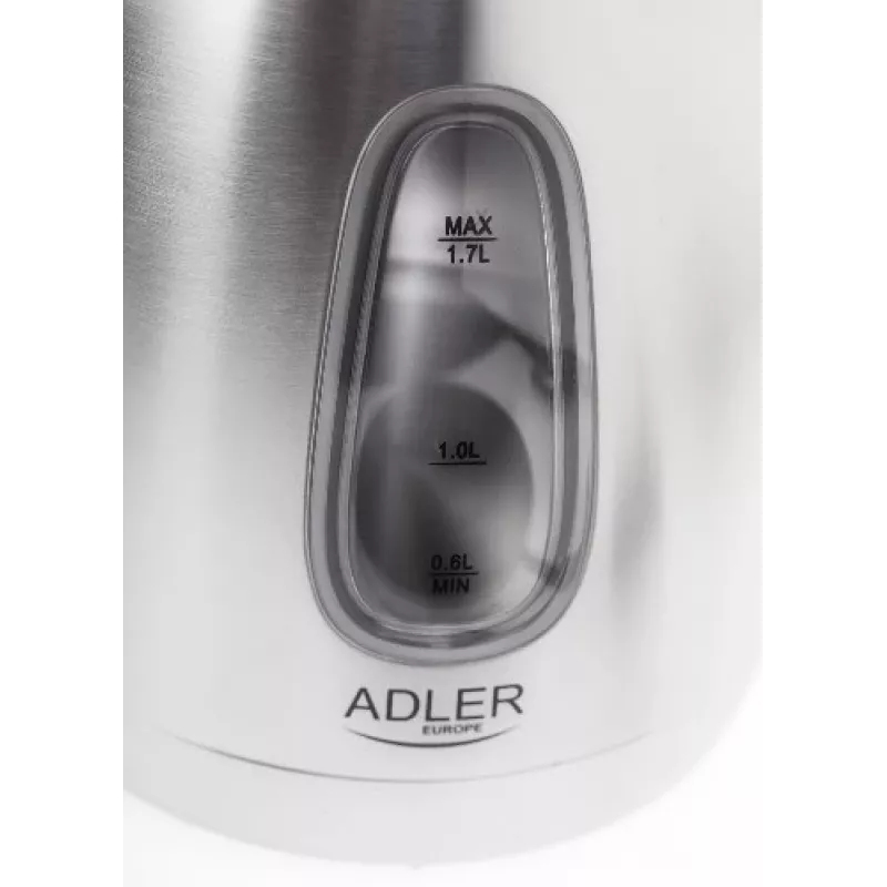 Elektriskā tējkanna Adler AD1223 — 1,7 L, 2000 W, nerūsējošais tērauds ar melniem akcentiem