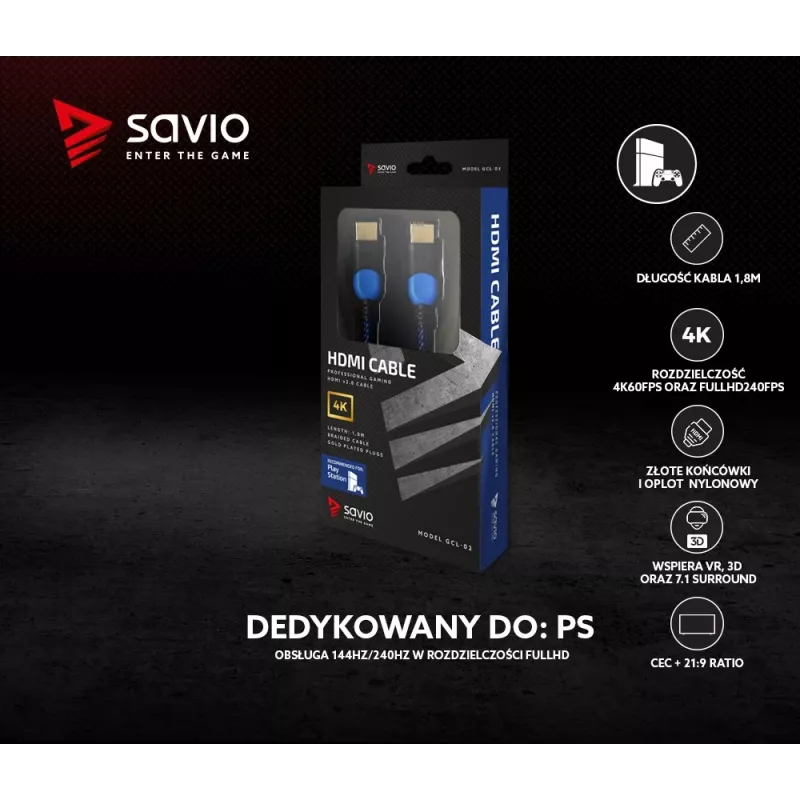 Savio GCL-02 HDMI kabelis 1,8 m HDMI Type A (standarta) Melns,Zils