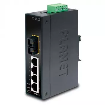 PLANET 4 portu ātrais Ethernet slēdzis PLANET IP30 plāns tips 4 portu, rūpnieciskais Ethernet slēdzis + 1 ports, 100Base-FX(SC) (-10 - 60 °C) (ISW-511)