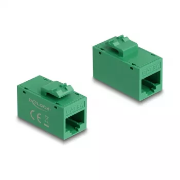 Keystone modulis DELOCK 90640 — plakans RJ-45 ieliktnis, zaļš, 16,2×30×20,5 mm