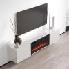 TV skapītis cama meble LUXE 1826×345×375 mm balts spīdīgs ar iebūvētu melnu elektrisko kamīnu (1400–1600 W)