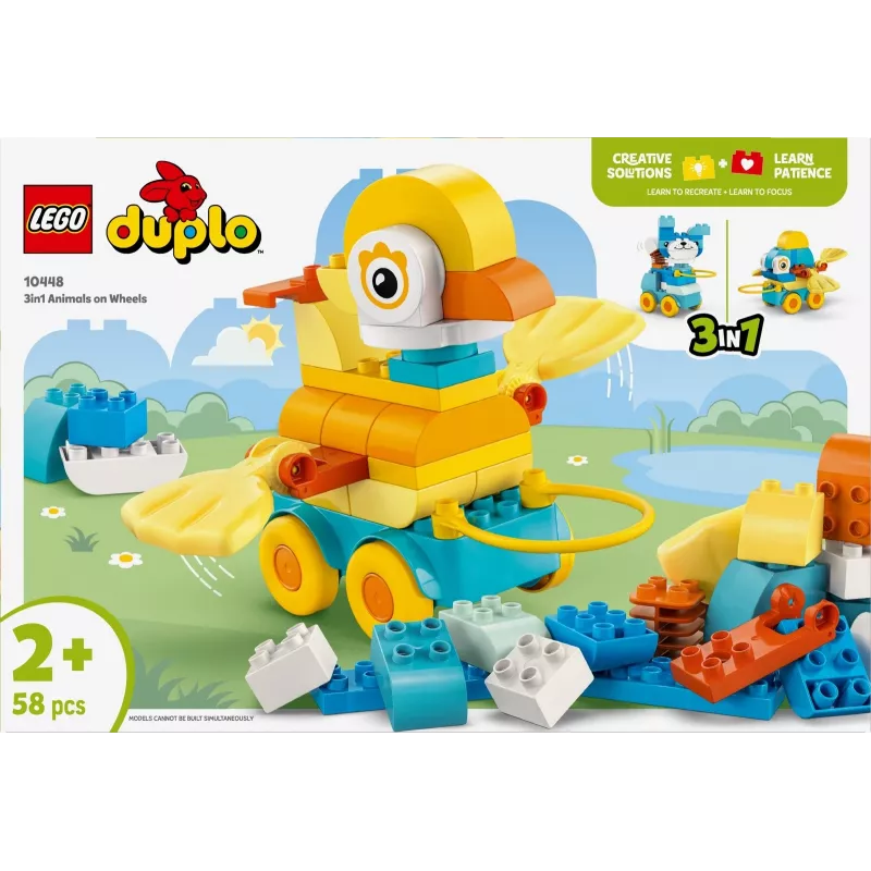 Rotaļlietu komplekts LEGO DUPLO 3-in-1 Animals on Wheels 10448 — DUPLO būvē un spēlējies dzīvnieki, 58 gab., vecums 2+