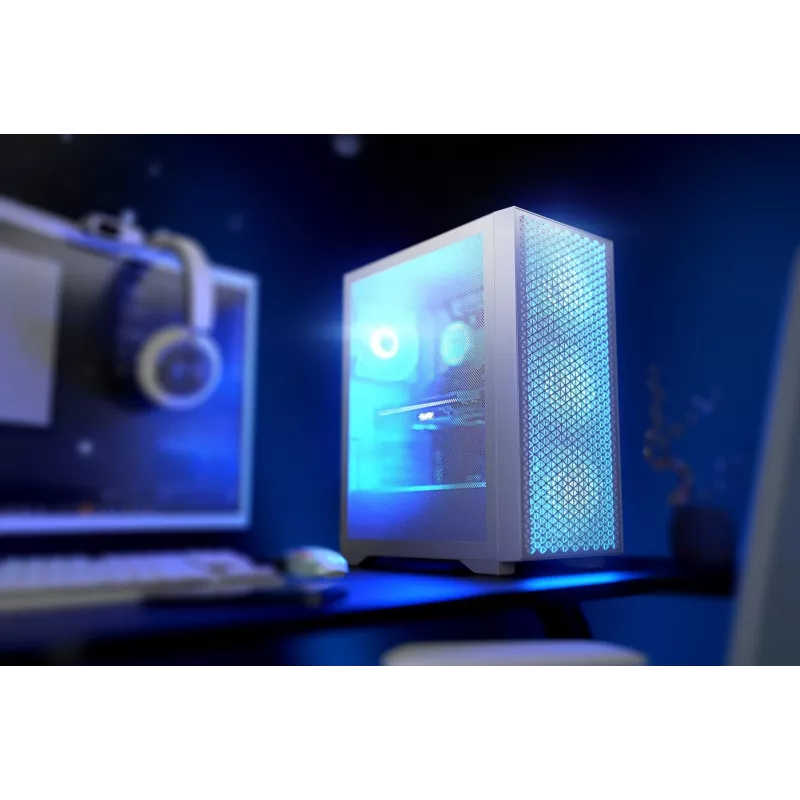 PC korpuss LOGIC Dart Pro Midi ARGB balts — Midi Tower, ATX, 456×200×385 mm, maks. GPU 34 cm, CPU dzesētāja augstums 155 mm, 3x120mm priekšā + 1x120mm aizmugurē, USB 3.0 x2, USB-C x1