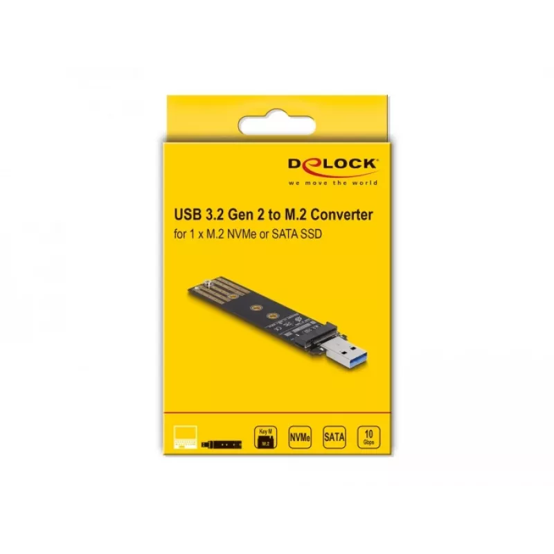 DeLOCK Combo pārveidotājs M.2 NVMe PCIe vai SATA SSD ar USB 3.2 Gen 2, melns