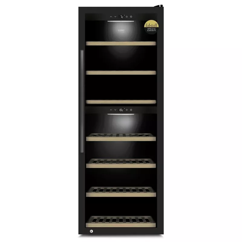 Caso | Smart Wine Cooler | WineExclusive 126 | Energy efficiency class G | Showcase | Free standing | Bottles capacity 126 bottles | Cooling type Compressor technology | Melns