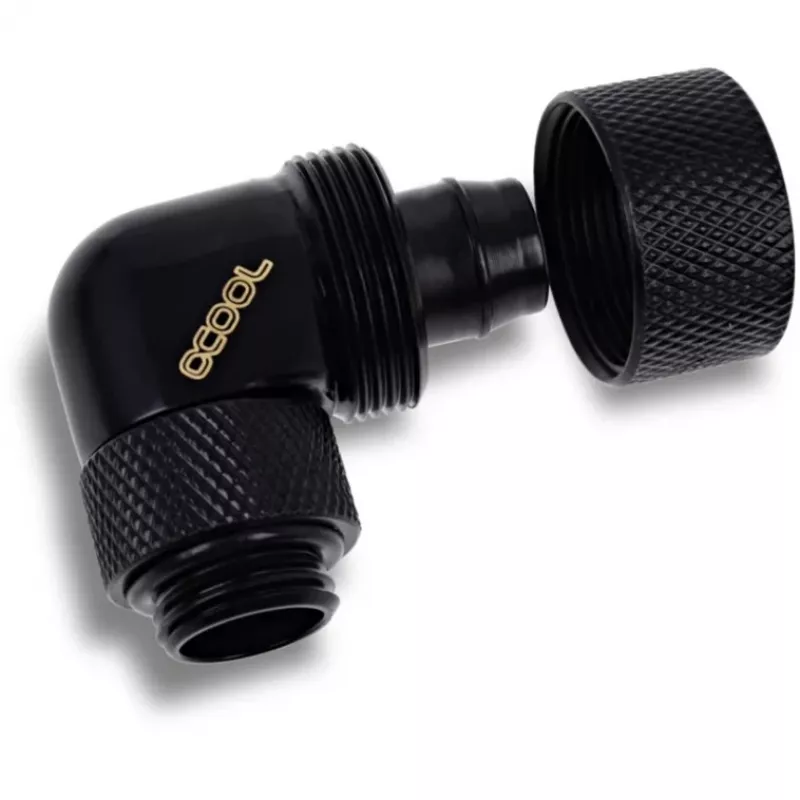 Eiszapfen 16/10mm skrūvējamais savienotājs 90° pagriežams G1/4, melns savienotājs, mīkstajām caurulēm (PVC, silikons, neoprēns)