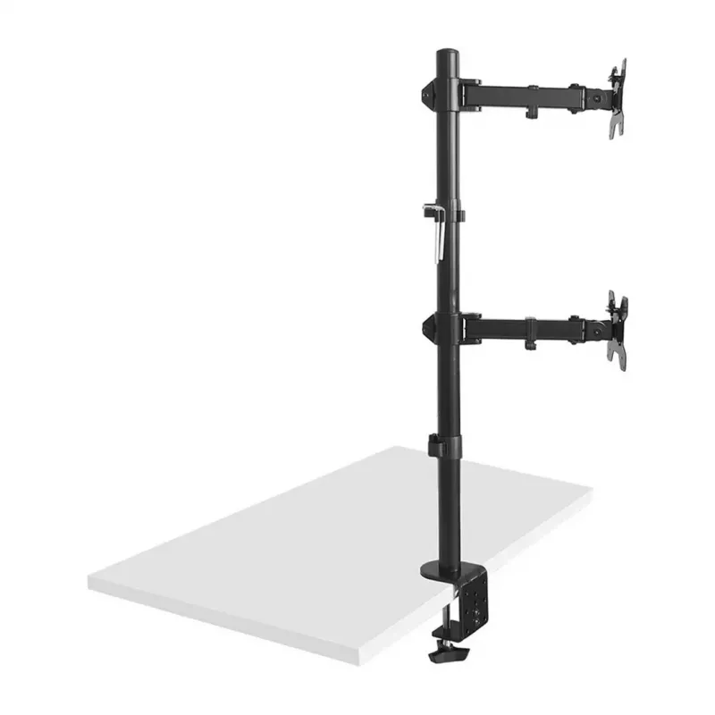 Maclean MC-967 Divu monitoru vertikālais galda stiprinājums, VESA max 100x100, 13-27 inch, 2x 9 kg, pulverkrāsots, ar slīpumu, rotāciju un regulēšanu
