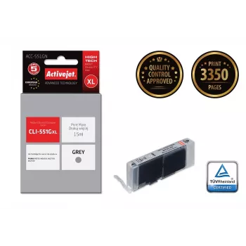 Tintes kasetne ActiveJet ACC-551GN — saderīga Canon CLI-551GXL, Pelēka, Augsta (XL) ietilpība 15 ml