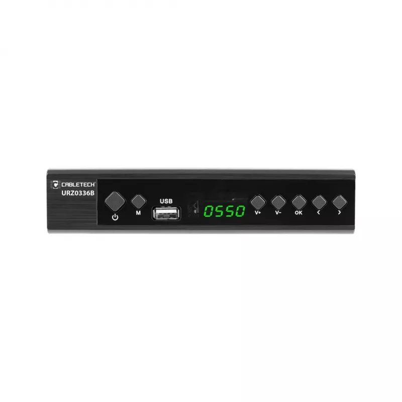 Digitālās TV uztvērējs Cabletech URZ0336C DVB-T/T2 H.265 virszemes tunieris, 470–862 MHz, 1 uztvērējs, HDMI, USB, SCART
