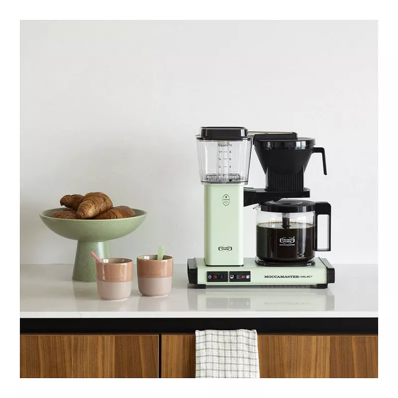 Pilienveida kafijas automāts MOCCAMASTER KBG Select — 1,25 L ūdens tvertne, 10 krūzīšu ietilpība, nerūsējošais tērauds, pasteļzaļš