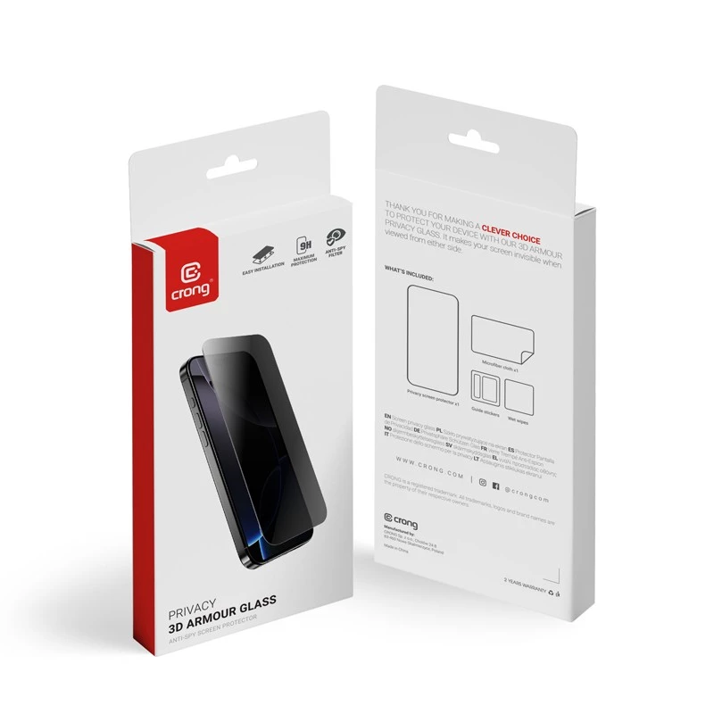 Rūdīts privātuma stikla ekrāna aizsargs Crong iPhone 14/13/13 Pro — 3D izliekta mala