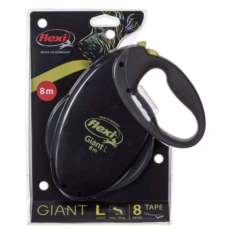 TRIXIE NEON GIANT L 8 m melna, dzeltena suņu izvelkamā saite