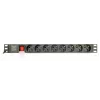 Strāvas sadales iekārta GEMBIRD EG-PDU-014-C14, 8 maiņstrāvas rozetes, C14 ieeja, 3 m kabelis, 1U, 3680 W, 10 A, alumīnijs, melna
