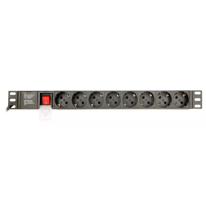 Strāvas sadales iekārta GEMBIRD EG-PDU-014-C14, 8 maiņstrāvas rozetes, C14 ieeja, 3 m kabelis, 1U, 3680 W, 10 A, alumīnijs, melna