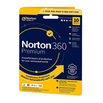 Norton 360 Premium | 10 ierīces | 1 gads | 75 Gb mākoņkrātuve | ES | BEZ ABONEMENTA |