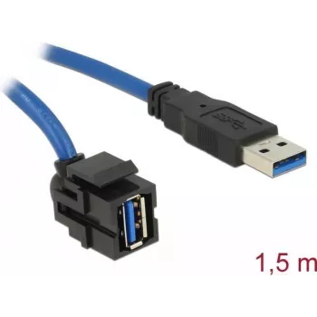 DeLOCK Keystone modulis USB 5 Gb/s tipa-A sievišķais 250° uz tipa-A vīrišķo ar 1,5 m kabeli melns