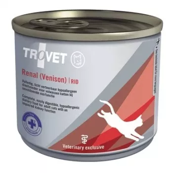 Mitrā kaķu barība TROVET Renal RID brieža gaļa 200 g — veterinārā nieru diēta, vienas porcijas kārba