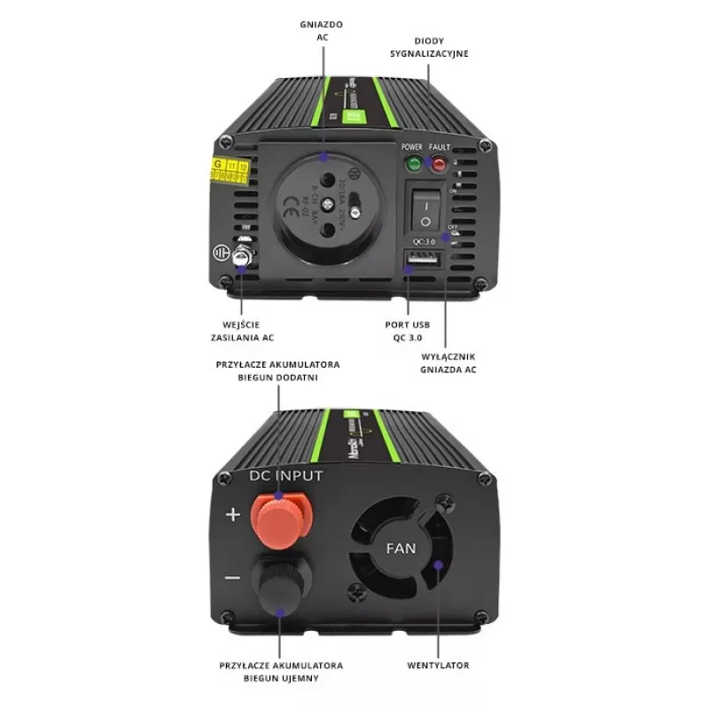 Qoltec Monolith tīkla adaptera invertors Auto 600 W 12 V