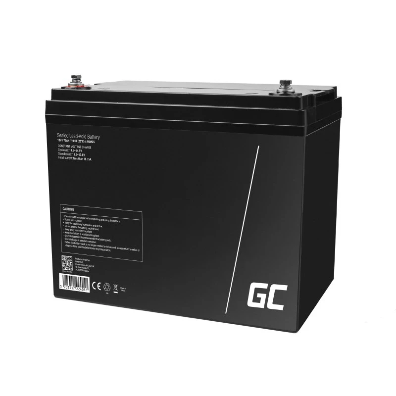 Hermētisks svina-skābes UPS akumulators zaļa Cell AGM25 12 V 75 Ah, VRLA, 75Ah, 12V, 21.3 kg