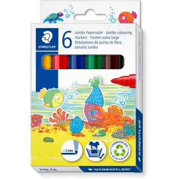 Flomāsteru komplekts Staedtler Noris Jumbo 6 gab. mazgājams netoksisks — plats gals, bērniem droši flomāsteri