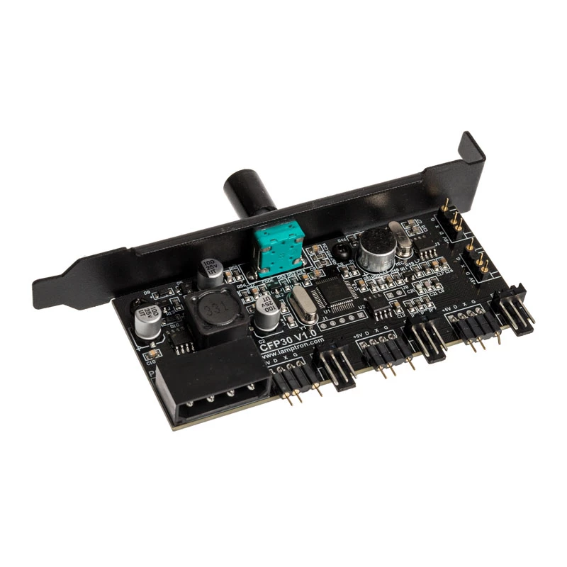 PCI-slot ventilators un RGB LED kontrolieris Lamptron CFP30, melns