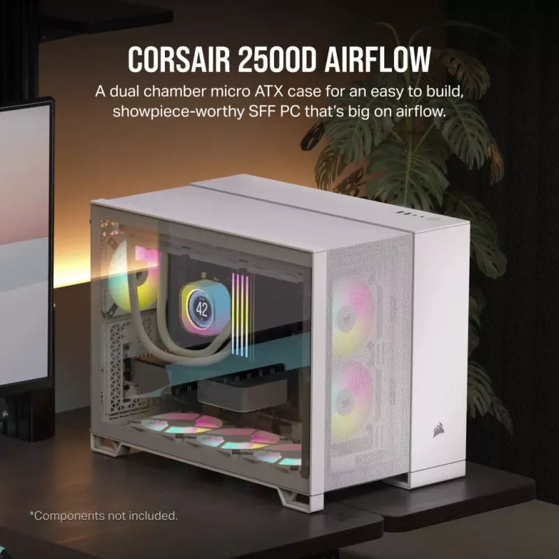 Corsair 2500D AIRFLOW Micro ATX Dual Chamber PC Case – balta CC-9011264-WW