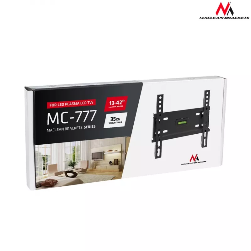 TV sienas stiprinājums MACLEAN MC-777 televizoriem 13 collas–42 collas, līdz 35 kg, VESA 75x75–200x200, metāls, melns
