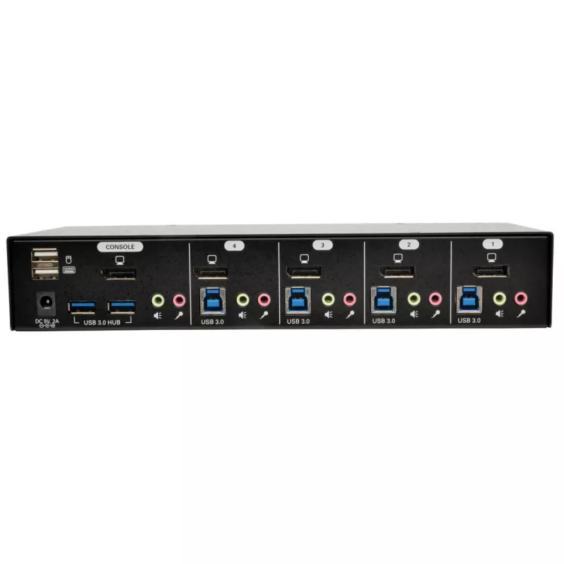 EATON TRIPPLITE 4 portu DisplayPort KVM slēdzis ar audio kabeļiem un USB 3.0 SuperSpeed centrmezglu (B004-DPUA4-K)