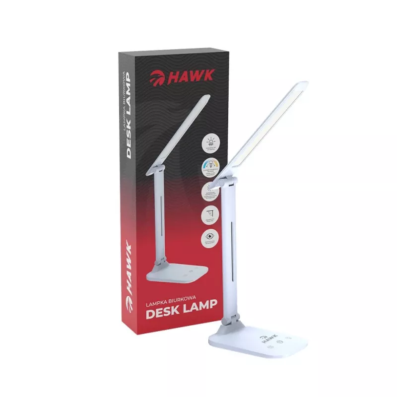 Galda lampa Hawk HW-LAMP01 balta LED ar regulējamu spilgtumu, regulējama svira