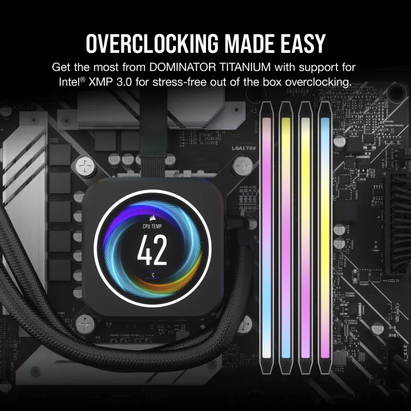 CORSAIR DOMINATOR TITANIUM RGB 96GB 2x48GB DDR5 6400MT/s DIMM Unbuffered 32-40-40-84 Std PMIC XMP 3.0 Balts Heatspreader 1.4V