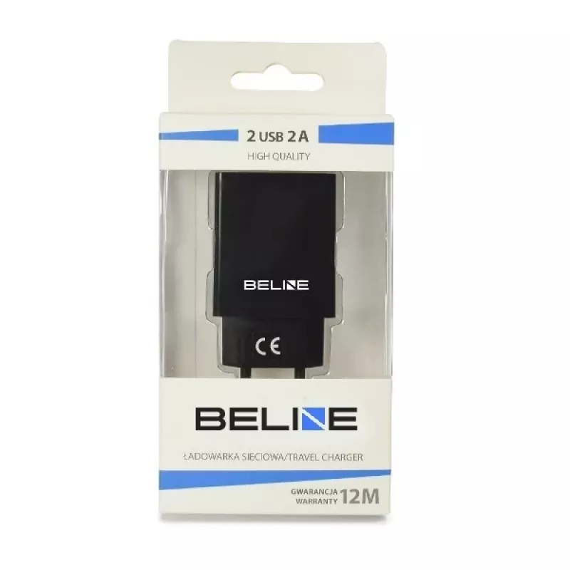 Ceļojumu lādētājs Beline Beli0012 — 2x USB pieslēgvietas, 2A izeja, melns