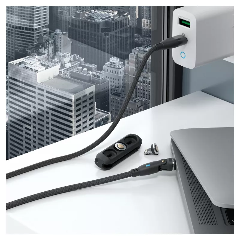 USB kabelis RealPower MagneticCharge 100 1m USB C melns