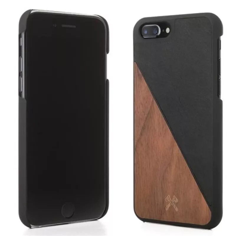 Aizsargājošs koka un ādas maciņš Woodcessories EcoSplit priekš iPhone 7 Plus / 8 Plus — Valrieksts Melns