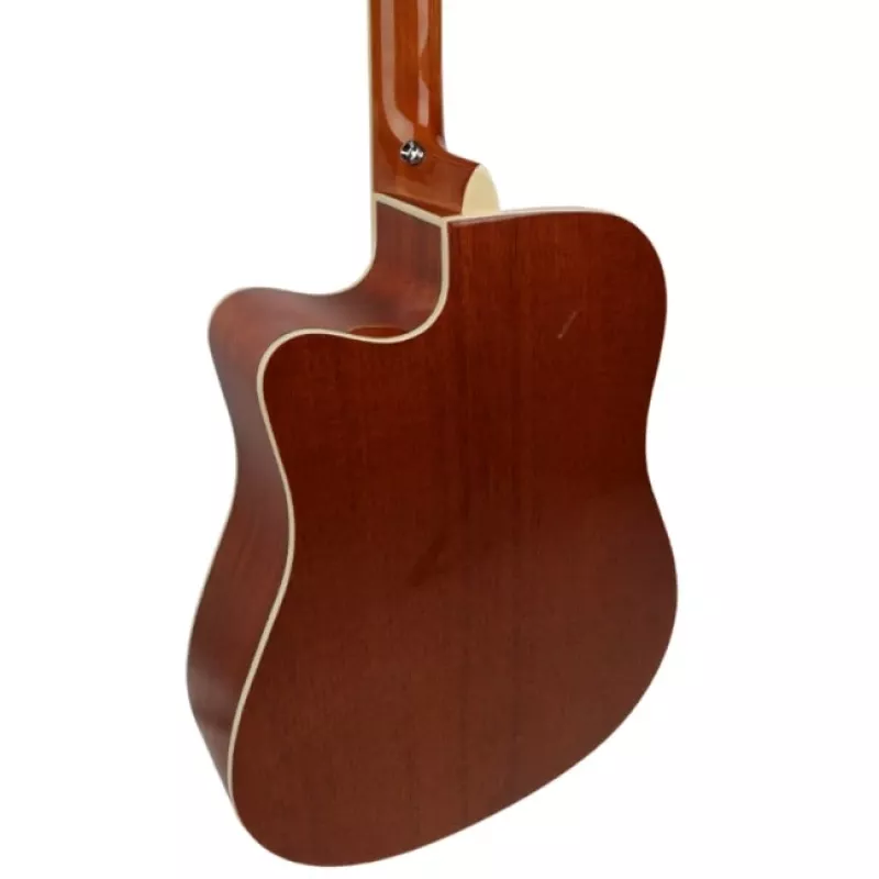Elektroakustiskā ģitāra V-tone VEAG1 CE 4/4 Wood — pilna izmēra dreadnought, izgriezums, egles koka virsma, sarkankoka aizmugure un sāni, iebūvēts priekšpastiprinātājs